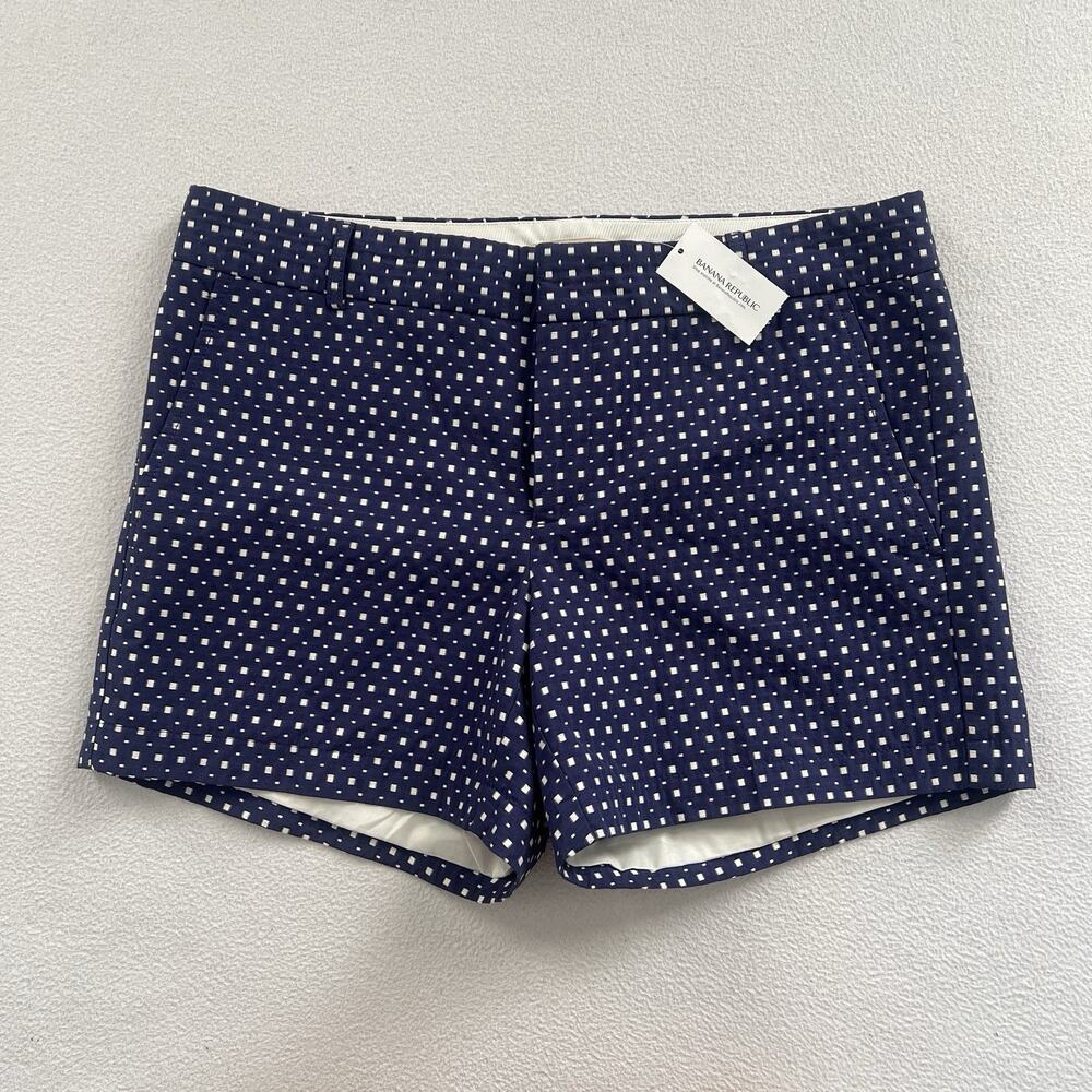 NWT Banana Republic Women Twilight Navy White Checkered Textured Chino Shorts 8